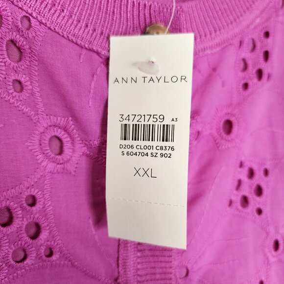NEW Ann Taylor Mixed Media Eyelet Ann Cardigan Button Down Purple Pink XXL - Picture 8 of 12